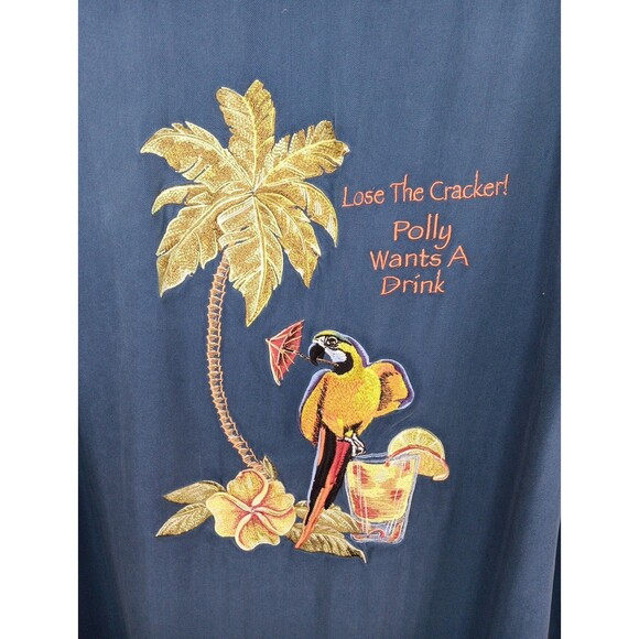 Luau Embroidered Hawaiian Shirt XL Blue 100% Finest Silk Limited Edition EUC - Picture 1 of 7